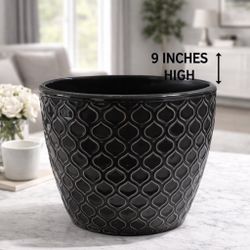 Green Ceramic Planter Pot | 9” Tall x 10” Wide