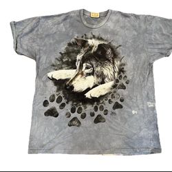 Vintage Y2K The Mountain Gray Wolf Dog Tie Dye T-Shirt Top Shirt XXXL 3XL Tee