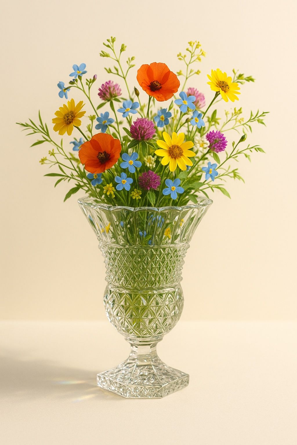 Bleikristall Germany 1980s Lead Crystal Flared Vase With Square Pedestal, 5.5x8”