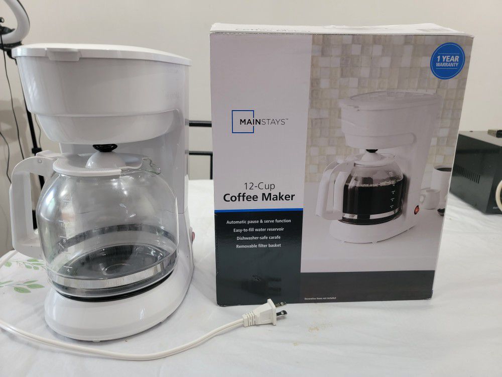 New Mainstays White 12 Cup Drip Coffee Maker

