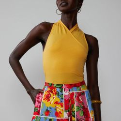 NWT Yellow (Mango Salsa) New York & Company Sleeveless Cross Halter Tank Top Size M