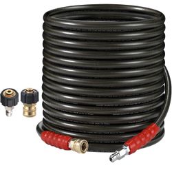 New RIDGE WASHER Pressure Washer Hose 50 Feet X 3/8 Inch for Hot and Cold Water, 2-Wire Steel Braid Hose (R2), 3/8 Inch Quick Connect, 6000 PSI