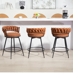 24'' 360° Swivel Barstools Counter Bar Stools Set of 3. Brown
