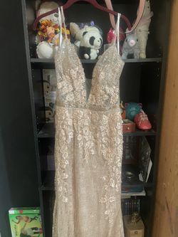 Elegant Rose Gold Sequin & Floral Gown