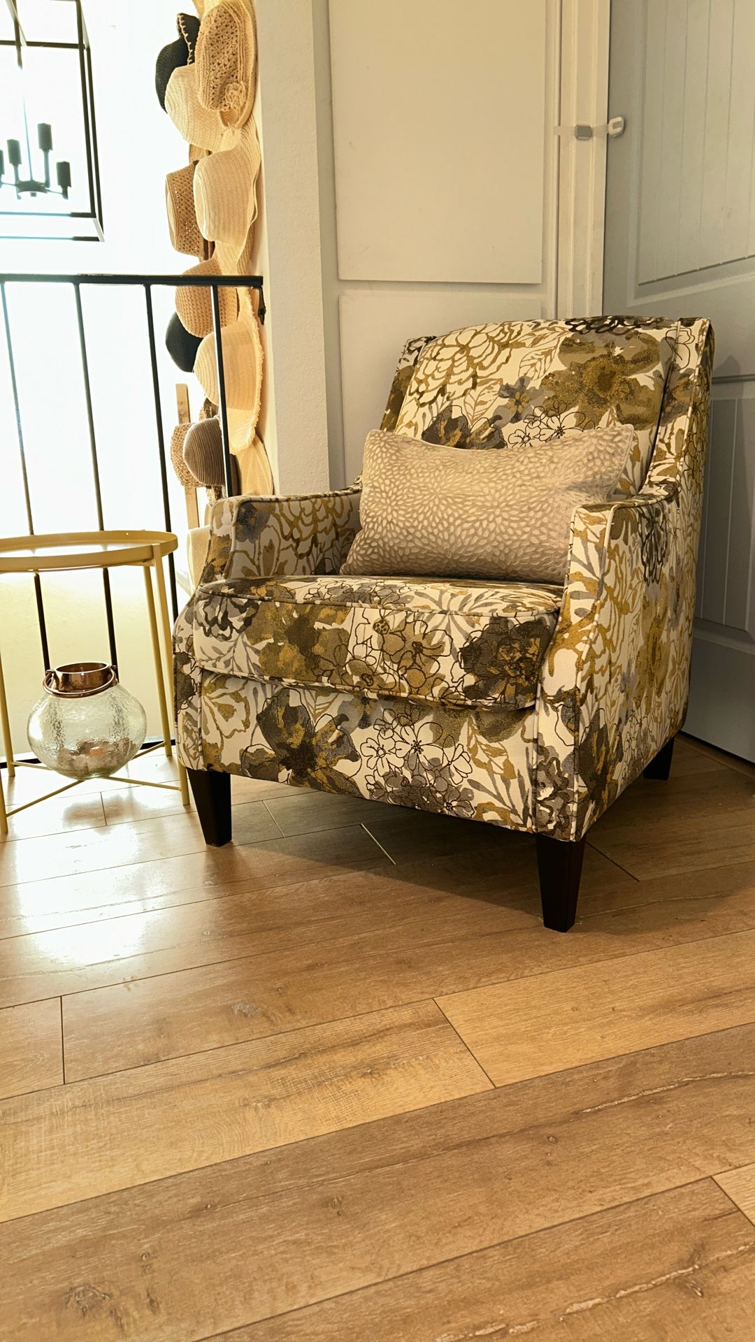 Accent Chair, Gorgeous Mustard, And Off-White Floral Print