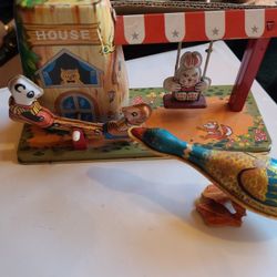 2 Vintage Tin Toys Duck Rabbit Swing