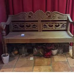 Vintage Carved Wood Bench 