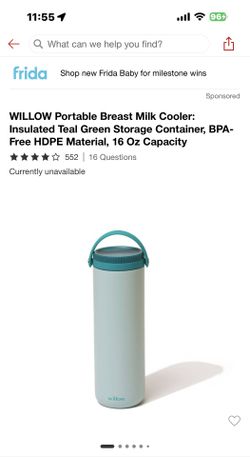 WILLOW Portable Breast Milk Cooler Insulated Teal Green 16 Oz