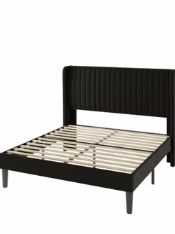 14” QUEEN BLACK VELVET WINGBACK BED FRAME👇CROSSROADS 👇