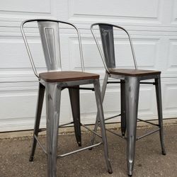 Pair Industrial Style Height Bar Stools 