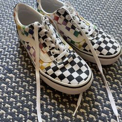 Vans Checkered Rainbow Pattern Shoes, Size 7.5 Women’s 