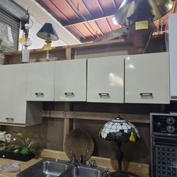 Metal Mid-Century, Modern Kitchen Cabinets (2 Available)