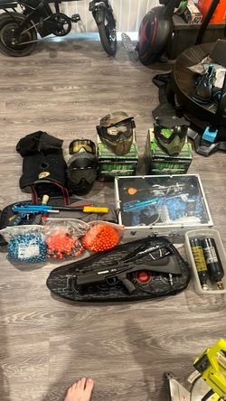 Paintball Gear Lot with Markers, Masks, and Ammo