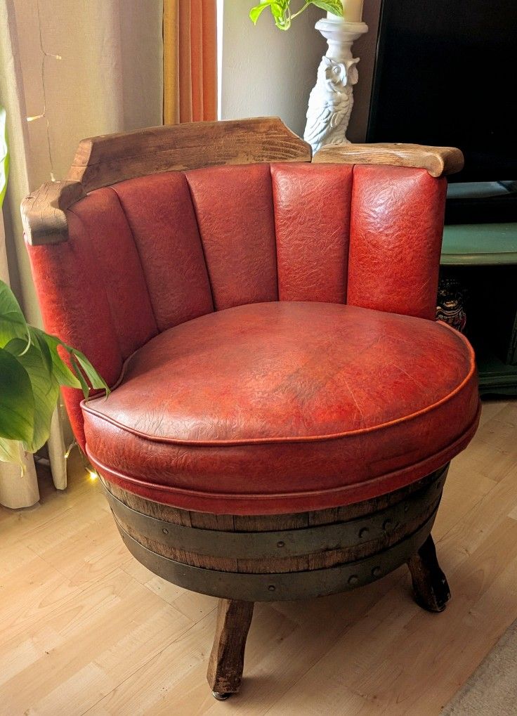 Vintage Whiskey Barrel Swivel Chair