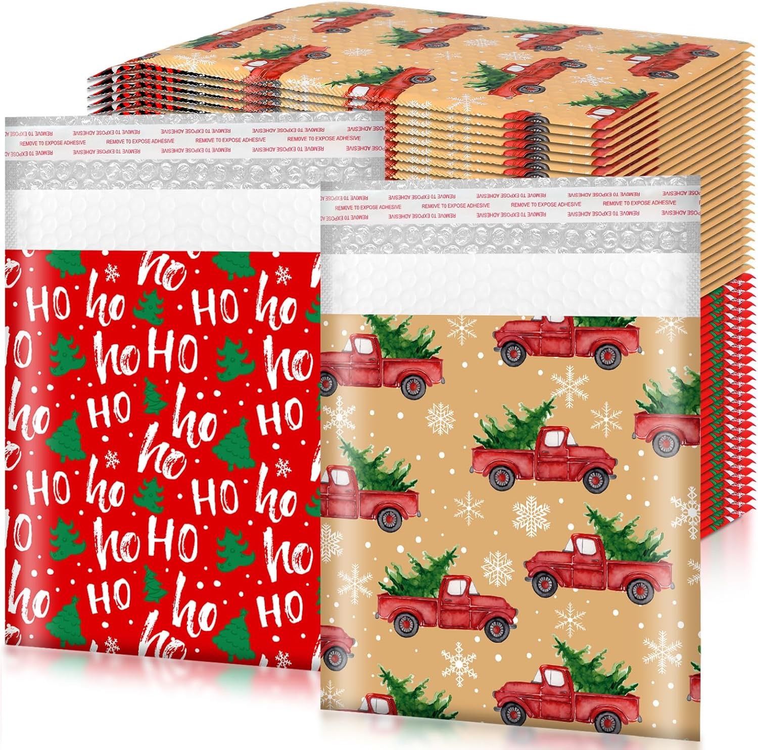 50 Pcs Christmas Poly Bubble Mailers 8.27 x 9.45'' Christmas Padded Envelopes Self Sealing Shipping Bags Christmas Bubble Mailers Waterproof Tear Proo