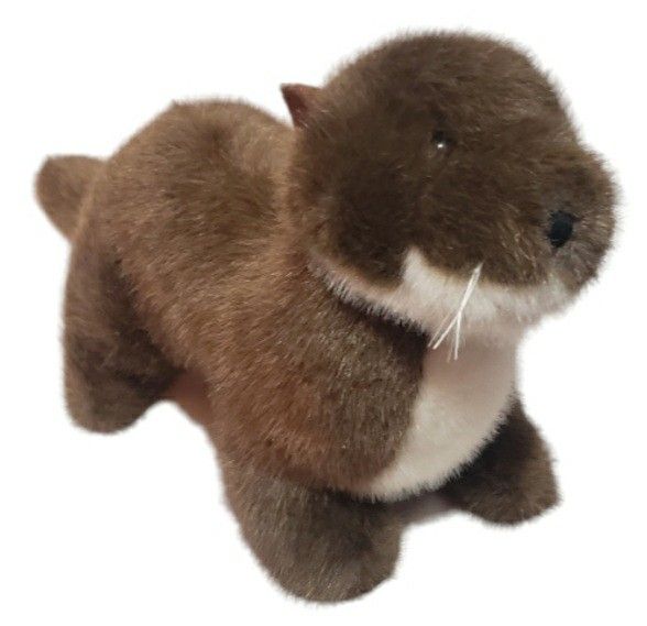 Plush realistic river otter short fur beaded eyes whiskers