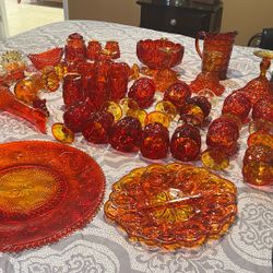 Large Collection Of Vintage Amberina Depression Glass