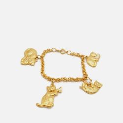 Antique Vintage Bracelet Avon Gold Tone With Four Cats Charms