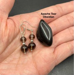 Apache Tear Genuine Obsidian Stone Handmade Earrings & Stone Set