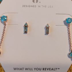 Lab Created Aquamarine Ice Crystal "Trendsetter" Earring Studs & Dangle Set BP Collection (NEW)