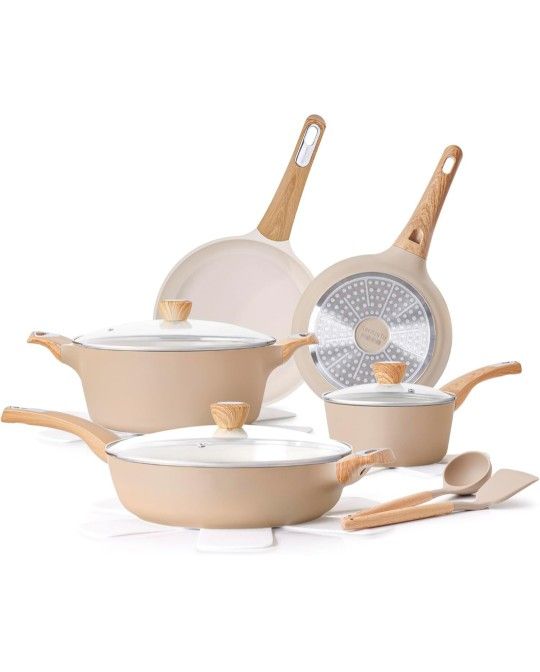 SENSARTE Ceramic Pots and Pans Set Nonstick, Kitchen Cookware Sets, 14-Piece Induction Cookware, Non-toxic Healthy Non Stick Cooking Set, with Frying
