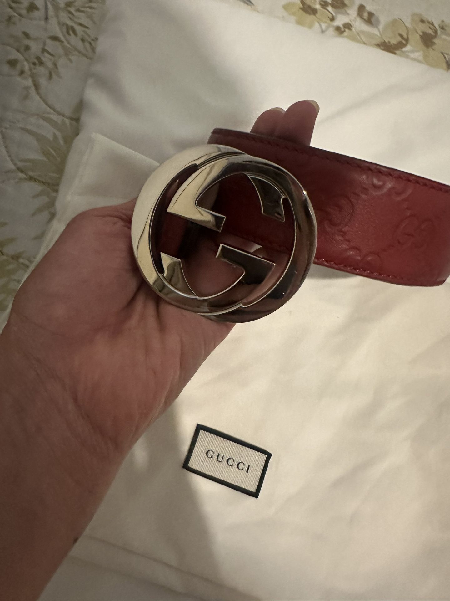 Red Gucci Guccissima Interlocking G Belt