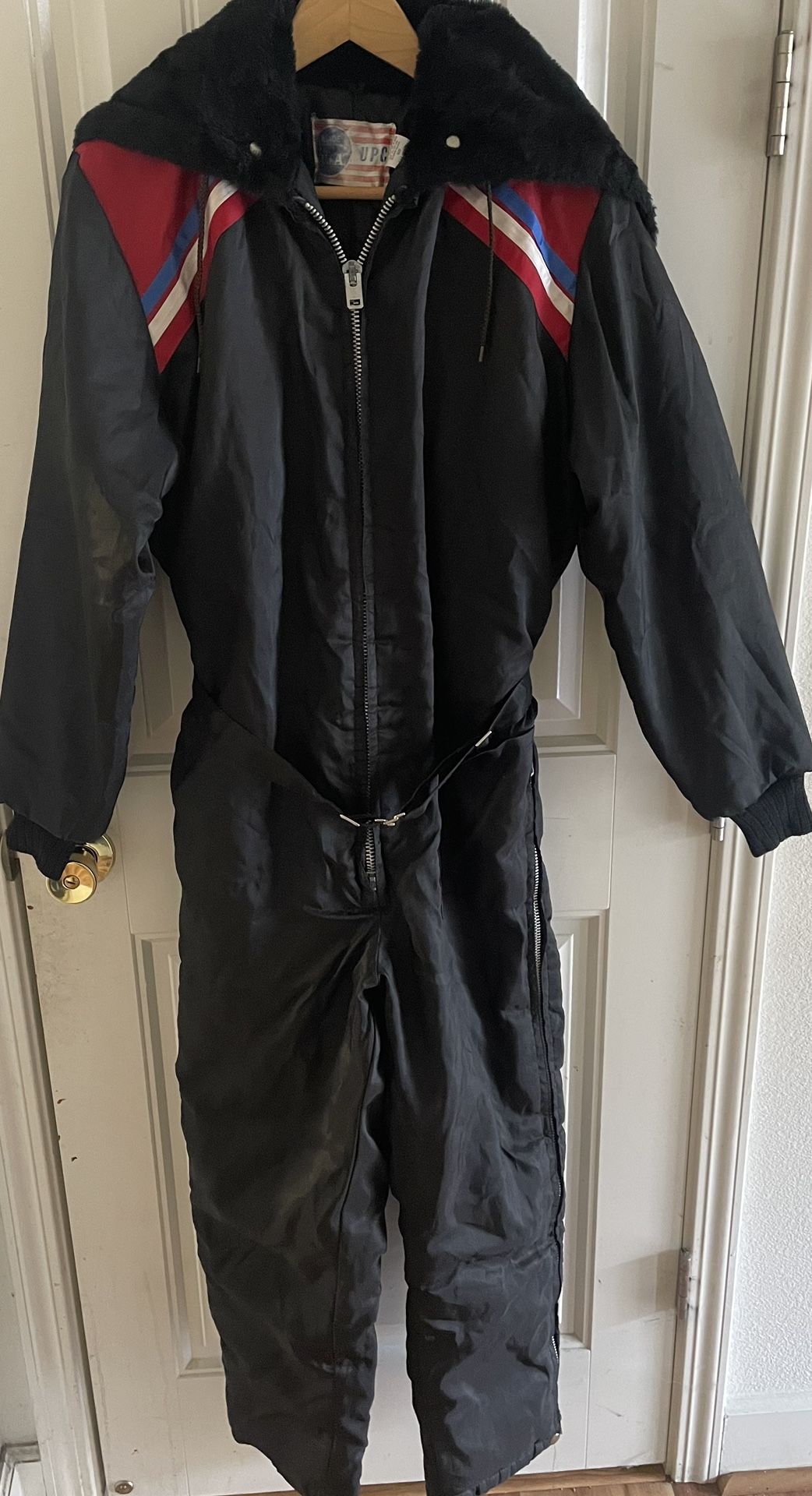 Vintage UPC Snowmobile Snow Ski Suit Size L Made In USA Blue One Piece W/Belt