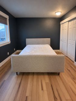 Grey Upholstered Bed - Queen Size