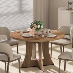 47 Inch Round Dining Table Modern Wooden Kitchen Table(Only Table)，Light Brown