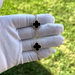 18k Gold Van Cleef & Arples Bracelet Custom Alternative Black Motif Vintage Alhambra