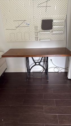 Desk w/antique sewing machine base