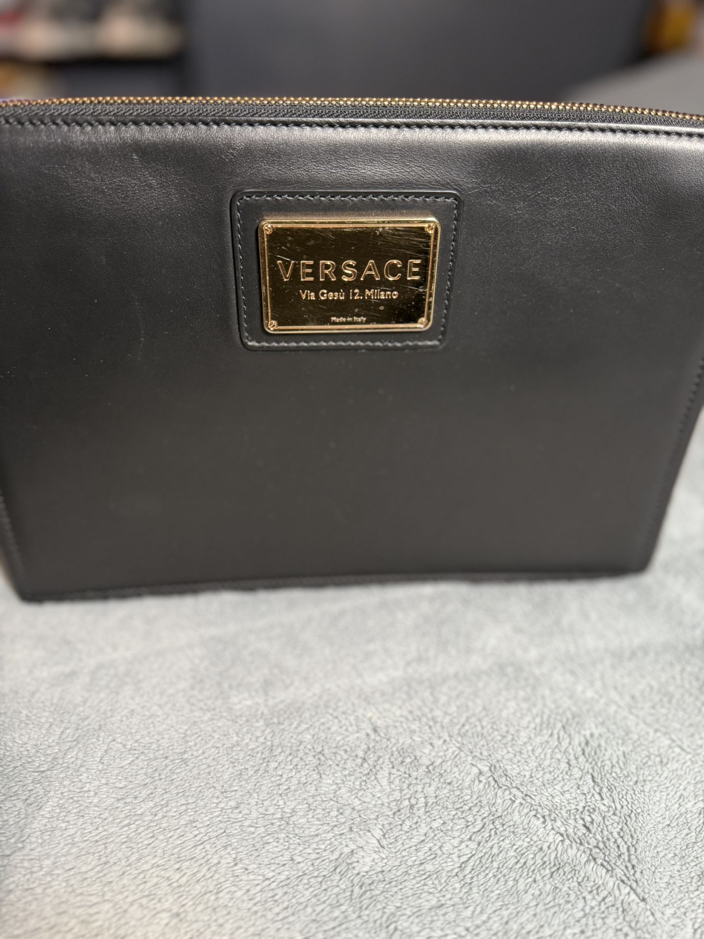 Versace Mens Leather Bag. Gold Logo