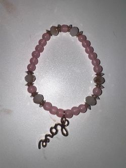 Pink Beaded Bracelet with Love Charm