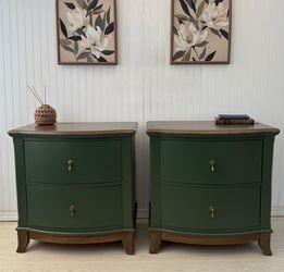 Pair of Green Two-Drawer Nightstands