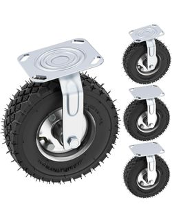 8 Inch Pneumatic Caster Wheels Set of 4 (2 Swivel/2 Rigid),Heavy Duty Casters,Tolerable 880 LBS,Rubber Knobby Tread for Workbench, Cart, Trolley,Wagon