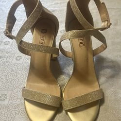 Gold High Heeled, Dress Shoes, Size 9