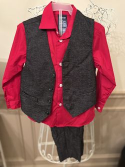 Boys Red Shirt with Gray Vest and Pants Set