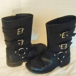 Black Chunky Zipper Kids Boots Size 2