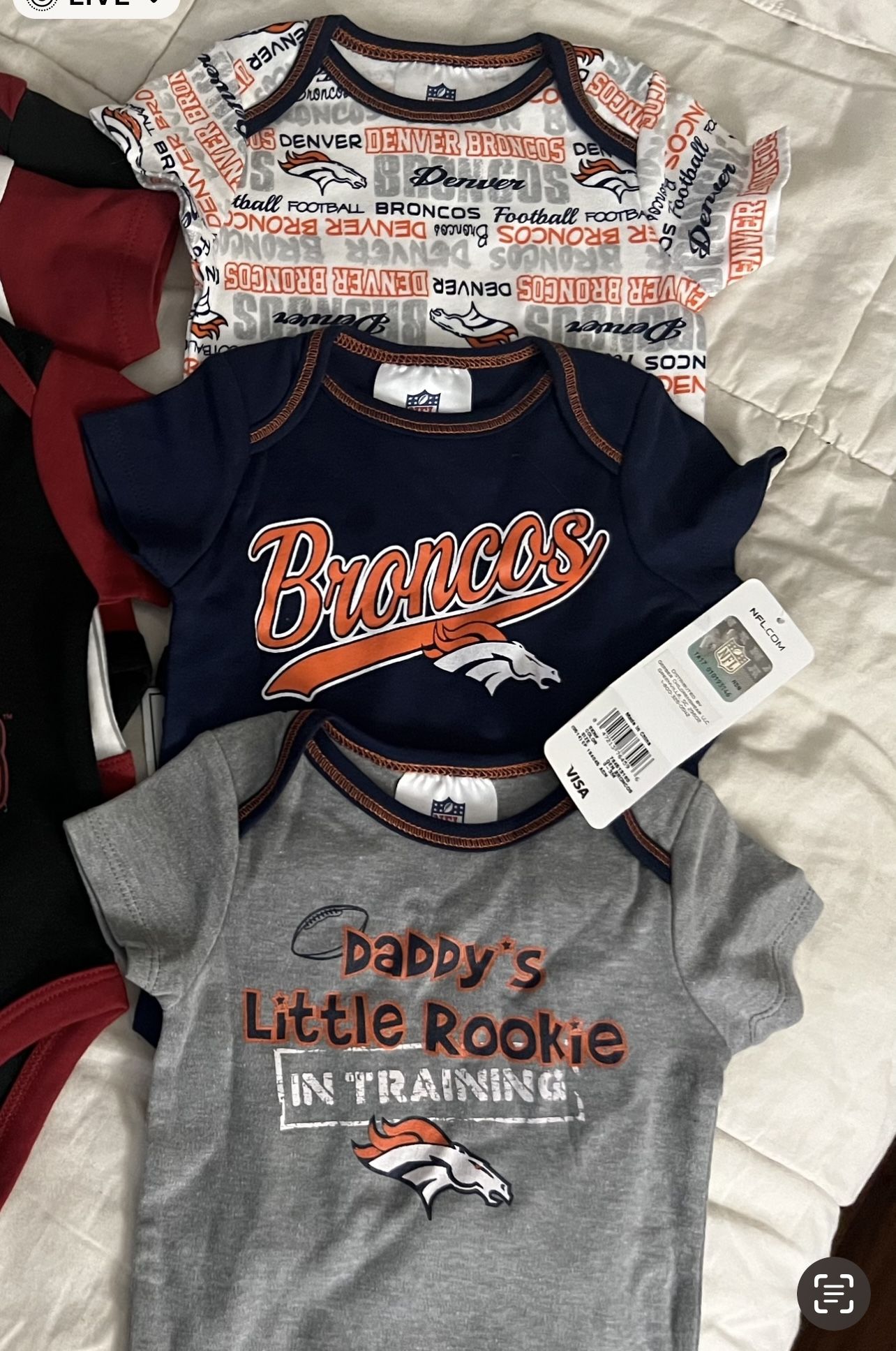 NFL Broncos Baby Onesies 0-3 Months