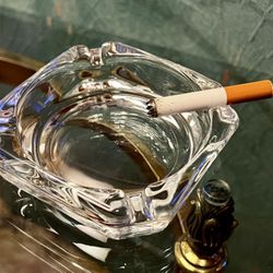Vintage chunky square glass ashtray