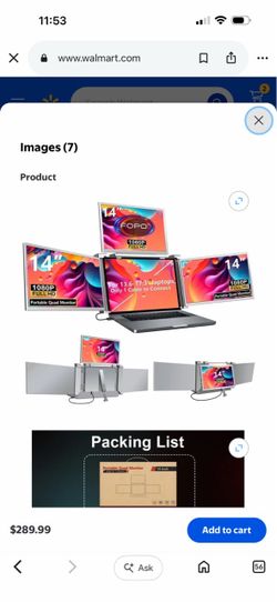 14" Laptop Screen Extender Monitor Portable, Quad Monitor, Just 1 Cable for 3 Screens, FHD 1080P IPS Laptop Extender Compatible with Wins/Mac(M1 M2 M3