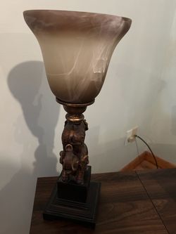 Vintage Stacked Elephant Table Lamp Accent Light Amber Frosted Glass Shade