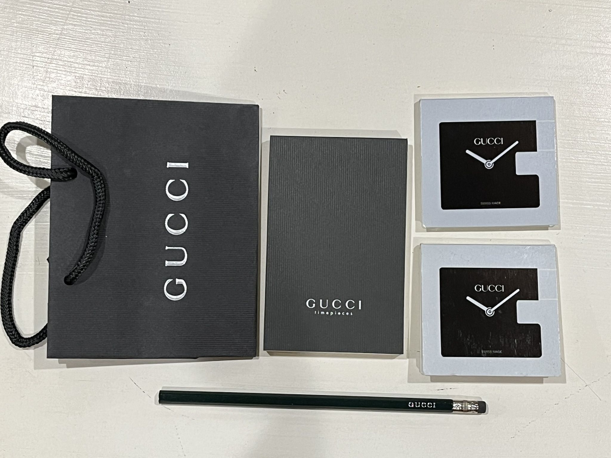 Gucci Timepieces 2 Notepads, Post It Notes, Pencil, Bag