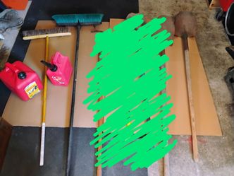 Various Landscaping Gardner Tools Push Broom Shovel Gas Cans (price below)