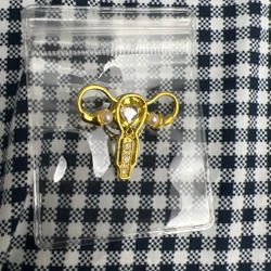 Gold Uterus Brooch Pin with Pearls and Crystals