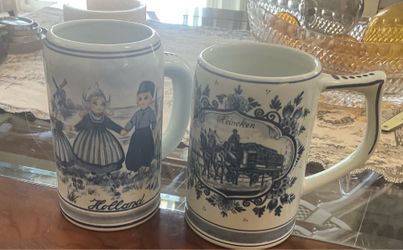Vintage Delft blue beer mugs from Amsterdam 1989