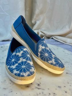 Clarks Collection Blue Floral Embroidered Canvas Espadrille Slip On Shoes 10M