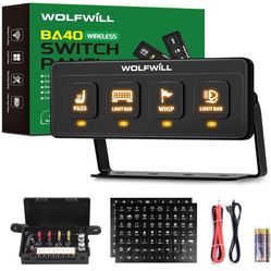 Wireless 4 Gang Switch Panel, 164 Ft Remote with 4 Control Modes Memory Function,Multi-Function Toggle Switches, 12V 60A Universal Switch Box for Truc