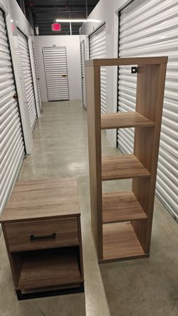 Modern Nightstand + Tall Shelf Set – Wood Finish – Great Condition $80