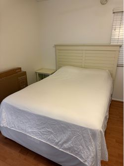 Queen Size Ivory Headboard + Bedframe